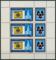 Ungarn 1976 INTERPHIL USA MiNr. 959 Kleinbogen 3122 A K Postfrisch (C92823) - Blocks & Kleinbögen
