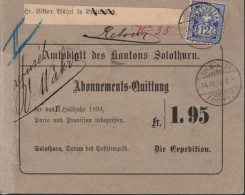 Schweiz 1894 Quittung Fortbildungsschule Zuchwil, Zum:CH 62B, Mi:CH 55Y, Ziffermarken (° SOLOTHURN 14.VII.94 Fahrpost) - Cartas & Documentos