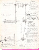 Très Joli Dessin Technique à La Plume à Main Levée D'un Dispositif Pour Loquets Sur Métier Textile Moulinage 1906 - Tools