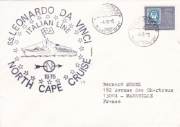 Norvège-1975-lettre De NORDKAPP  Pour MARSEILLE-13 -tp Seul Sur Lettre-cachet SS LEONARDO DA VINCI-Italian Line 4-8-75 " - Storia Postale