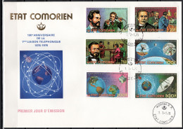 Comoro Islands - Comores 1976 Space, Telephone Centenary Set Of 6 + 2 S/s On 3 FDC - Afrique