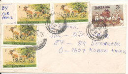 Tanzania Cover Sent To Denmark 10-4-1988 Topic Stamps (one Of The Stamps Is Damaged) - Tanzania (1964-...)