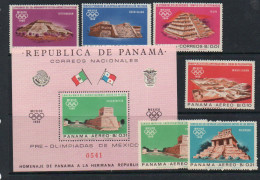 PANAMA - 1968 - PRE MEXICO OLYMPICS SET OF 8 + SOUVENIR SHEET MINT NEVER HINGED  - Panama