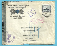 727 Op Brief Stempel BRUXELLES -> Duitsland, Strook + Stempel OPENED BY MIL.CEN.CIVIL MAILS /CENSORSHIP GERMANY - Briefe U. Dokumente