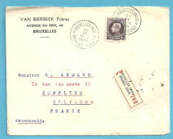 217 (5Fr) Op Brief Aangetekend Stempel BRUXELLES Naar CALVADOS (France) - 1921-1925 Piccolo Montenez