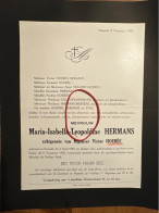 Mevr Maria Isabella Hermans Echtg Victor Hoeree *1882 Hasselt +1950 Hasselt Tragert Stas Gillissen Mertens - Todesanzeige