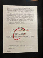 Madame Paul Hanquet Nee Palmers *1874 Hasselt +1951 Liege VAUX-sous-Chevremont Loge Regout Dallemagne Hennekinne - Esquela