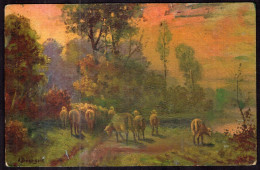 Postcard - Circa 1920 - Painting - Aimé Gabriel Adolphe Bourgoin - Sheep On A Road - Other & Unclassified