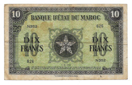 (Billets). Maroc. Morocco. 10 Fr 1.5.43 N°N352 626. P 25 Sign. ? - Maroc