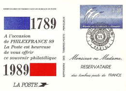 *Carte Souvenir Entier Postal - PHILEXFRANCE 89 -Bicentenaire De La Révolution Française - Documents De La Poste