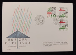 D)1986, SWEDEN, FIRST DAY COVER, ISSUE, "EUROPA", NATURE PROTECTION, STOP ACID RAIN STOP ACIDIFICATION, FDC - Autres & Non Classés