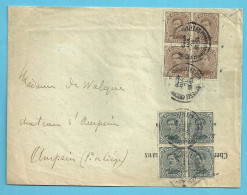 136+183 In Blok Van 4 Op Brief Stempel BRUXELLES - 1915-1920 Albert I