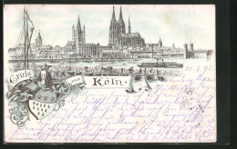 Vorläufer-Lithographie Köln, 1893, Dampfer Auf Dem Rhein, Blick Zum Dom  - Koeln