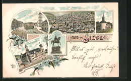 Lithographie Siegen, Marktplatz, Eremitage, Postgebäude  - Siegen
