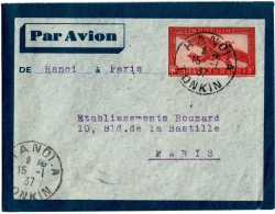 LPP15 -  INDOCHINE ENTIER POSTAL AVION  HANOI / PARIS 15/1/1937 - Covers & Documents