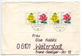 Germany, East 1972 Cover; Zella-Mehlis To Weiterstadt; International Rose Exhibition - Booklet Pane Of 4 Stamps - Storia Postale