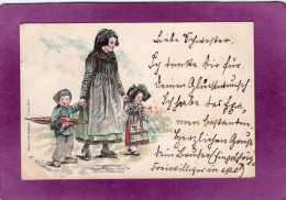 57 67 68 Elsass Lothr. Postkarte 1 Série N° 6 Femme Avec Un Garçon Et Un Petite Fille En Costume  Datée 1897 - Alsace