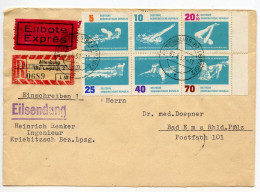 Germany East 1962 Registered Express Cover; Altenburg To Bad Ems; 10th European Swimming Championships Block Of 6 Stamps - Brieven En Documenten