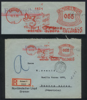 GERMANY: Registered Cover Sent From Bremen To Buenos Aires On 8/MAR/1935 Bearing Nice Meter Postage With Advertising For - Autres & Non Classés