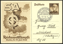 GERMANY: Postal Card Illustrated With Propaganda Of The "SA", Special Postmark Of 16/JUL/1938, VF!" - Other & Unclassified