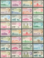 ANTIGUA: Yvert 158/173, 1966 Buildings, Complete Set Of 16 Values With Perf 11½x12, We Also Include 15 Values Perf 13½ ( - Sonstige & Ohne Zuordnung