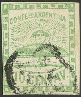 ARGENTINA: GJ.2, 10c. Green, With Wreathed SALTA-FRANCA Cancel, VF Quality, Signed By Solari On Back. - Otros & Sin Clasificación