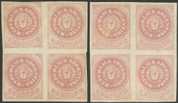 ARGENTINA: GJ.10, 5c. Without Accent Over The U, 2 Mint Blocks Of 4 With Original Gum (+50%), In Rose And Dull Rose, Ver - Otros & Sin Clasificación