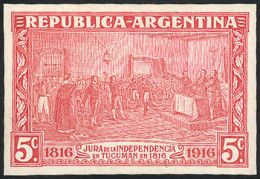 ARGENTINA: GJ.403, 1915 5c. Declaration Of Independence, ESSAY Of An Unadopted Design, Large Size (36.5 X 25 Mm), Red, E - Autres & Non Classés