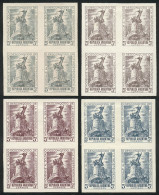 ARGENTINA: GJ.926, 1946 Unknown Soldier, 4 TRIAL COLOR PROOFS In Blocks Of 4 Printed On Paper Glazed On Both Sides (3) O - Sonstige & Ohne Zuordnung