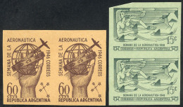 ARGENTINA: GJ.933/4, 1946 Aeronautics Week, PROOFS In The Adopted Colors, Imperforate Pairs On Ordinary Paper, VF Qualit - Other & Unclassified