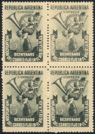 ARGENTINA: GJ.959, 1948 Bicentennial Of The Post, PROOF In Olive Green On Thick Regular Paper, Perforated Block Of 4, VF - Sonstige & Ohne Zuordnung