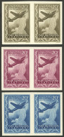 ARGENTINA: GJ.998, 1951 Quinquennial Plan 20c. (airplane And Condor), 3 COLOR PROOFS In Imperforate Pairs, Very Fine Qua - Other & Unclassified