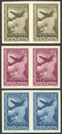 ARGENTINA: GJ.998, 1951 Quinquennial Plan 20c. (airplane And Condor), 3 COLOR PROOFS In Imperforate Pairs, Very Fine Qua - Altri & Non Classificati