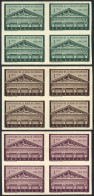 ARGENTINA: GJ.1029, 1954 Stock Exchange 100 Years, PROOFS On Ordinary Paper, BLOCKS OF 4 In The 3 Known Colors, VF Quali - Otros & Sin Clasificación