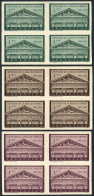 ARGENTINA: GJ.1029, 1954 Stock Exchange 100 Years, PROOFS On Ordinary Paper, BLOCKS OF 4 In The 3 Known Colors, VF Quali - Autres & Non Classés