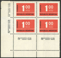 ARGENTINA: GJ.1721NCJ, 1976 1P. Figures, On UV NEUTRAL PAPER, Block Of 4 With Labels, Excellent Quality! - Otros & Sin Clasificación