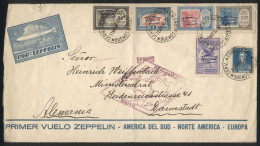 ARGENTINA: GJ.660/664, Cmpl. Set Of 5 Zeppelin Values With Blue Overprint + 12c. San Martín Franking A Cover Sent From B - Autres & Non Classés