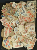 ARGENTINA: Shoebox Full Of Fragments Of Covers With Good Postages, Including Many High Values, Multiples, Good Combinati - Altri & Non Classificati