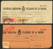 ARGENTINA: 2 Receipts For Telegraphs Sent In 1930, Both Franked With Telegraph Stamps, Rare! - Autres & Non Classés
