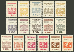 ARGENTINA: SPECIMENS With Numbering "0.000.000", "W" Series, Ley De Sellos, Lot Of 16 Stamps Of Values Between $20 And $ - Andere & Zonder Classificatie