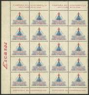 ARGENTINA: Argentine League Of Fight Against Tuberculosis: Charity Cinderella Of 5P. Of Year 1958, Half A Sheet With 20  - Erinnofilia