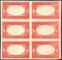 ARMENIA: Yvert 101, 1920 100r. Mount Ararat, Imperforate Block Of 6 Without Center, Proof, Excellent Quality! - Armenia