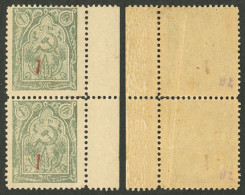 ARMENIA: Sc.360, 1922 1k. On 1r. Perforated, Pair, Mint Original Gum, Red Overprint (type III), Very Light Vertical Crea - Armenië