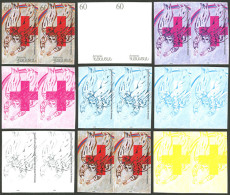 ARMENIA: Sc.528, 1996 Red Cross, IMPERFORATE Pair + 8 Different Imperf Pairs (progressive Color Proofs), Excellent Quali - Arménie