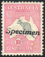 AUSTRALIA: Sc.13, 1913 Kangaroo And Map 10S., With Watermark "wide A And Crown", Perforation 12, With "Specimen" Overpri - Altri & Non Classificati