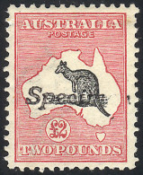 AUSTRALIA: Sc.15, 1913 Kangaroo And Map 2£, With Watermark "wide A And Crown", Perforation 12, With INCOMPLETE "Specimen - Sonstige & Ohne Zuordnung