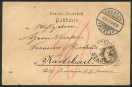 AUSTRIA: Postcard Sent From Dresden (Germany) To Karlsbad On 8/MAY/1897, STAMPLESS, With Postage Due Stamp Of 10Kr. Appl - Sonstige & Ohne Zuordnung