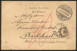 AUSTRIA: Postcard Sent From Dresden (Germany) To Karlsbad On 8/MAY/1897, STAMPLESS, With Postage Due Stamp Of 10Kr. Appl - Autres & Non Classés