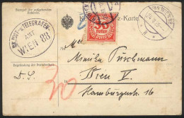 Delcampe - AUSTRIA: Card Used In Wien On 24/MAR/1920, With Postage Due Stamp Of 30h., VF Quality! - Autres & Non Classés