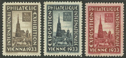 AUSTRIA: 1933 Vienna Philatelic Exposition (WIPA), 3 Beautiful Cinderellas In French, Excellent Quality! - Vignetten (Erinnophilie)